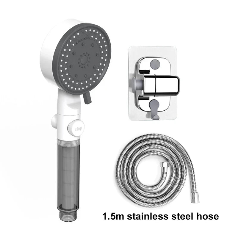 Cabezal de ducha filtrante 10 chorros alta presión, ahorro de agua, portátil, resistente a caídas, negro y blanco