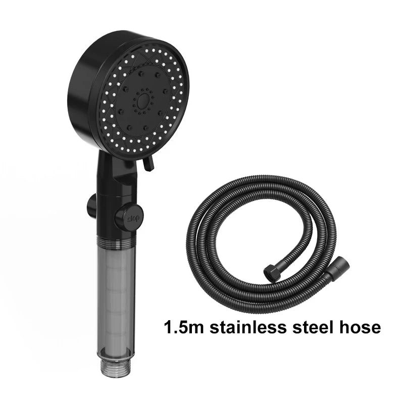 Cabezal de ducha filtrante 10 chorros alta presión, ahorro de agua, portátil, resistente a caídas, negro y blanco